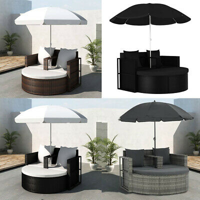 Patio Sofa Set w/ Parasol Poly Rattan Outdoor Sun Day Bed Lounge Garden 1