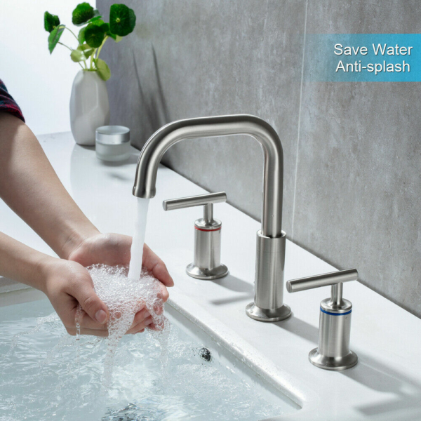 Widespread Bathroom Basin Sink Faucet Mixer Tap 3 Hole 2 Handle W/ Pop Up Drain 3