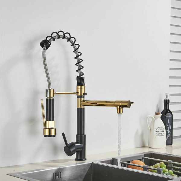LED Kitchen Sink Faucet Pull Down Sprayer Swivel Spout Commercial Gold 10
