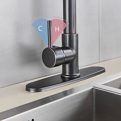 Matte Black LED Kitchen Sink Faucet Pull Down Sprayer Spring With Cover 6
