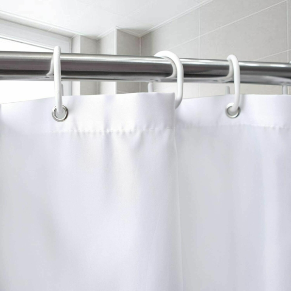 Shower Curtain Fabric Liner with Hooks Waterproof Weighted Hem 2