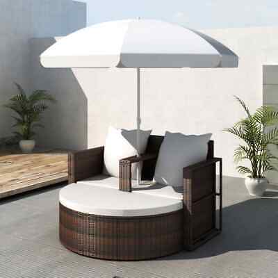 Patio Sofa Set w/ Parasol Poly Rattan Outdoor Sun Day Bed Lounge Garden 3