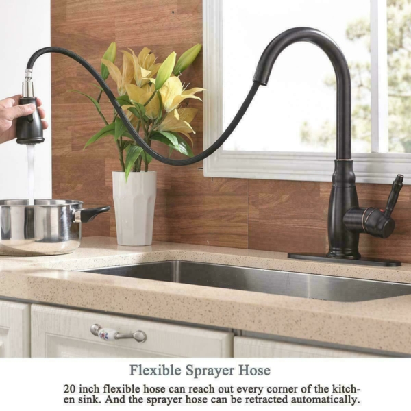 Kitchen Faucet Oil Rubbed Bronze Pull Out Spray Single Handle 3 Hole 5