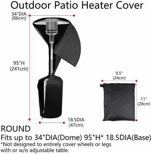 Patio Heater Cover, Black Waterproof Protector Garden Outdoor Heater 2