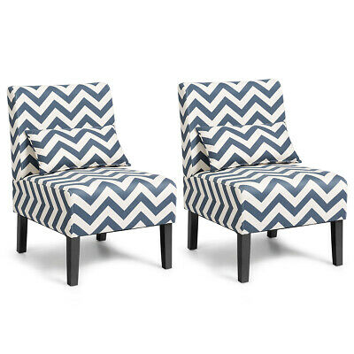 Set of 2 Armless Accent Chair Living Room Chair Single Lazy Sofa w/ Pillow Blue 1