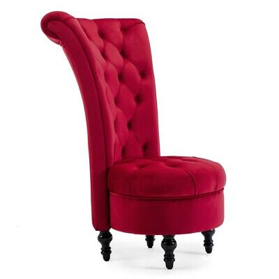 Upholstered Velvet Button Tufted Backrest High Back Ottoman Accent Chair, Red 3