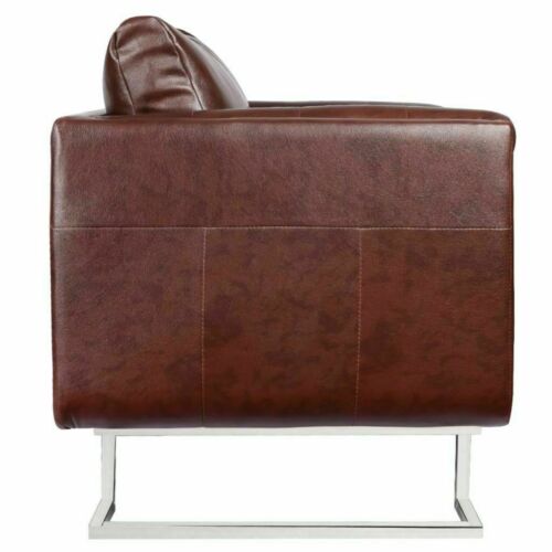 Luxury Cube Armchair with Chrome Feet Brown Club Accent Chair Furniture 2