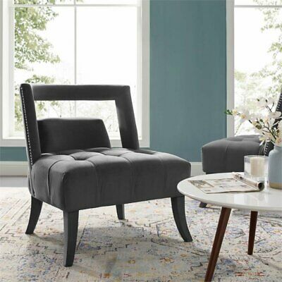 Modway Honor Velvet Accent Lounge Armchair in Gray