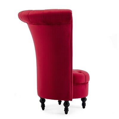 Upholstered Velvet Button Tufted Backrest High Back Ottoman Accent Chair, Red 4