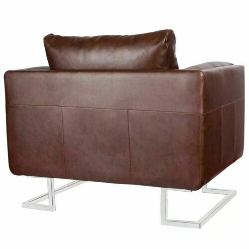 Luxury Cube Armchair with Chrome Feet Brown Club Accent Chair Furniture 4