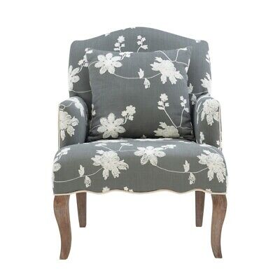 Linon Lauretta Floral Embroidered Arm Chair in Gray