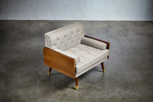 Greta Mid-Century Modern Button Tufted Fabric Club Chair with Gold-Tipped Legs 2