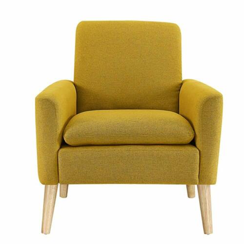 Arm Chair Accent Single Sofa Linen Fabric Upholstered Living Room Citrine Yellow 3