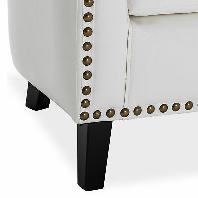 Modern Home Upholstered Tub Barrel Accent Chair Faux Leather Nailhead, White 5