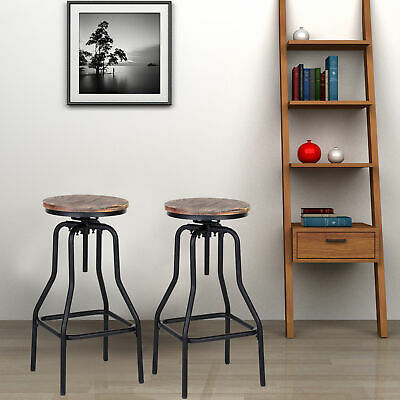 2Pcs Industrial Metal Bar Stool Adjust Height Swivel Kitchen Dining Chair W3X8 2