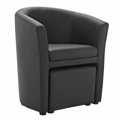 Modway Divulge Faux Leather Accent Chair with Ottoman in Black 1