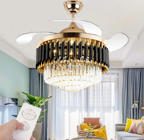 42 " Luxury Crystal Invisible Ceiling Fan Light Remote Control LED Chandelier 10
