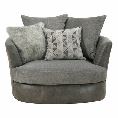 Pemberly Row Faux Leather Swivel Accent Chair in Gray