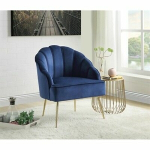 Naomi Velvet Wingback Accent Arm Chair with Metal Legs in Blue