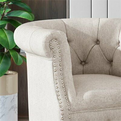Noble House Beihoffer Petite Tufted Fabric Chair and Ottoman Set in Beige 4