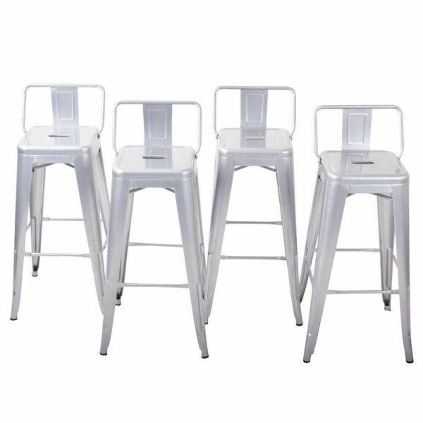24'' Set of 4 Bar Stool Height Modern Dining Chair Kitchen Low-Back Footrest 1