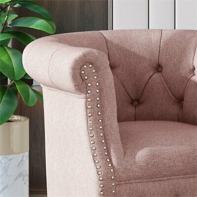 Noble House Beihoffer Petite Tufted Fabric Chair and Ottoman Set in Light Blush 4
