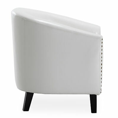 Modern Home Upholstered Tub Barrel Accent Chair Faux Leather Nailhead, White 4