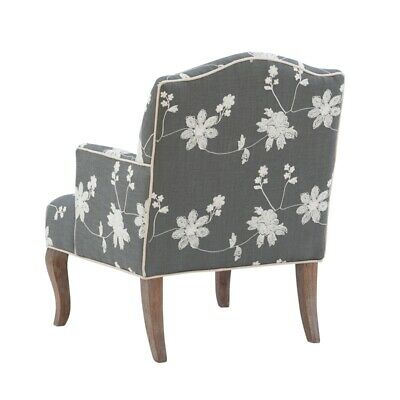 Linon Lauretta Floral Embroidered Arm Chair in Gray 2
