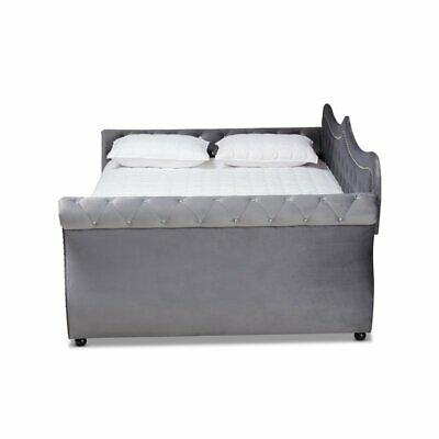 Baxton Studio Abbie Gray Velvet Crystal Tufted Queen Size Daybed with Trundle 6