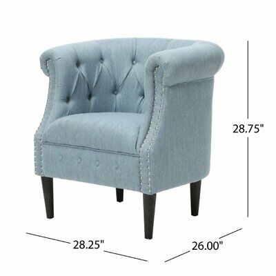 Noble House Beihoffer Petite Tufted Fabric Chair and Ottoman Set in Light Blue 8