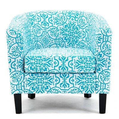 Modern Curved Back Home Armrest Accent Chair Floral Print with Ottoman, Blue 4