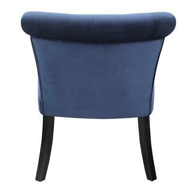 Rolled Tufted Velvet Accent Chair in Marine Blue Fabric 2