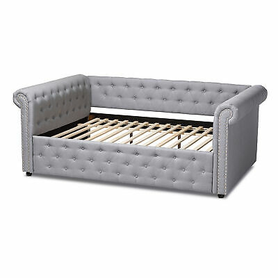 Mabelle Modern Button-Tufted Gray Fabric Rolled Arms Sofa Daybed Bed Frame 1