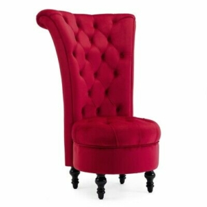 Upholstered Velvet Button Tufted Backrest High Back Ottoman Accent Chair, Red