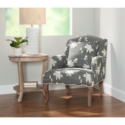 Linon Lauretta Floral Embroidered Arm Chair in Gray 4