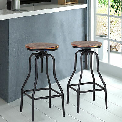 2Pcs Industrial Metal Bar Stool Adjust Height Swivel Kitchen Dining Chair W3X8