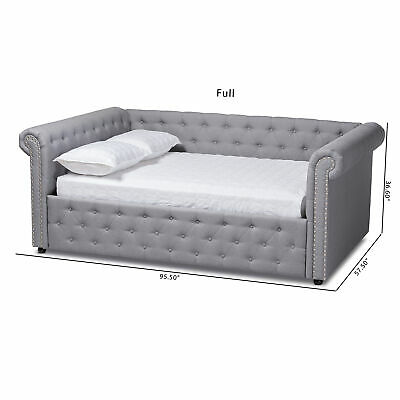 Mabelle Modern Button-Tufted Gray Fabric Rolled Arms Sofa Daybed Bed Frame 6