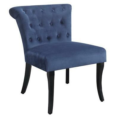 Rolled Tufted Velvet Accent Chair in Marine Blue Fabric