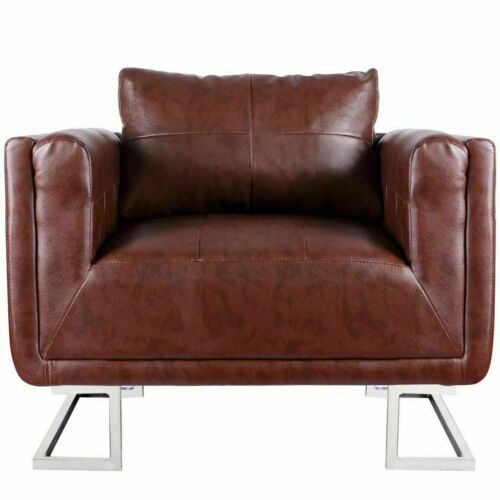Luxury Cube Armchair with Chrome Feet Brown Club Accent Chair Furniture 5