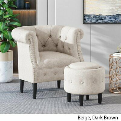 Noble House Beihoffer Petite Tufted Fabric Chair and Ottoman Set in Beige 3