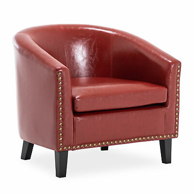 Faux Leather Club Chair Accent Arm Chair Upholstered Living Room Furniture, Red 2
