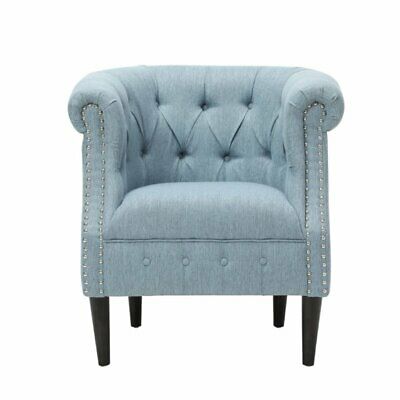 Noble House Beihoffer Petite Tufted Fabric Chair and Ottoman Set in Light Blue 11