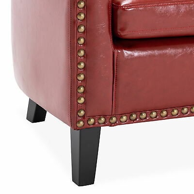 Faux Leather Club Chair Accent Arm Chair Upholstered Living Room Furniture, Red 5