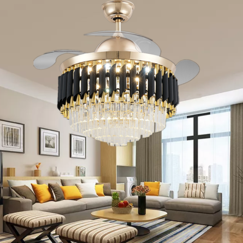 42 " Luxury Crystal Invisible Ceiling Fan Light Remote Control LED Chandelier 7