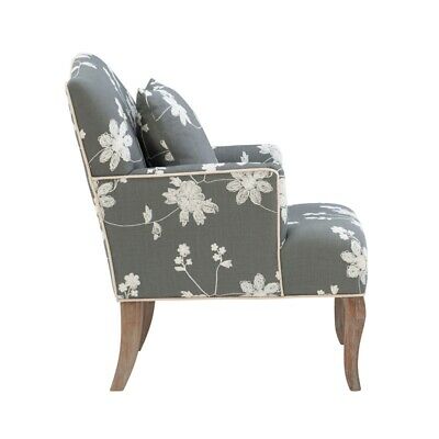 Linon Lauretta Floral Embroidered Arm Chair in Gray 1
