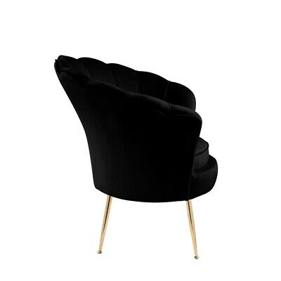 Maklaine Velvet Scalloped Back Accent Chair with Metal Legs in Black 3