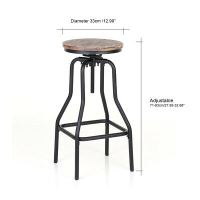 2Pcs Industrial Metal Bar Stool Adjust Height Swivel Kitchen Dining Chair W3X8 3
