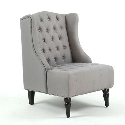 NailHead Wingback Accent Chair Diamond-Tufted Upholstery, Gray