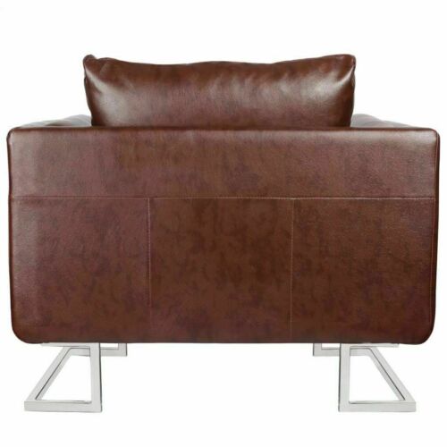 Luxury Cube Armchair with Chrome Feet Brown Club Accent Chair Furniture 3