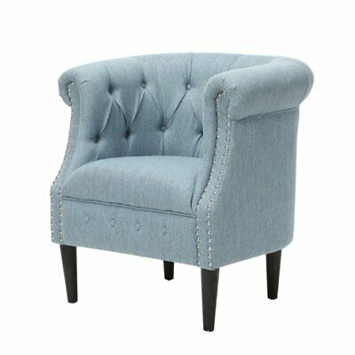 Noble House Beihoffer Petite Tufted Fabric Chair and Ottoman Set in Light Blue 10